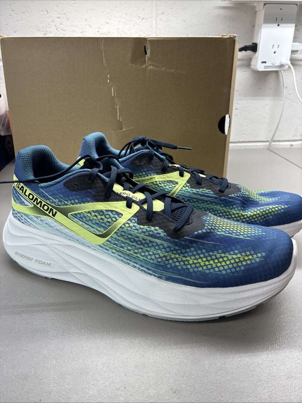 Salomon Aero Glide Men's Size 13 Blue Yellow Energy Foam Running Shoes 470492